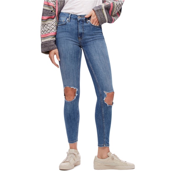 Free People Denim - Free People High Rise Busted Knee Skinny Jeans